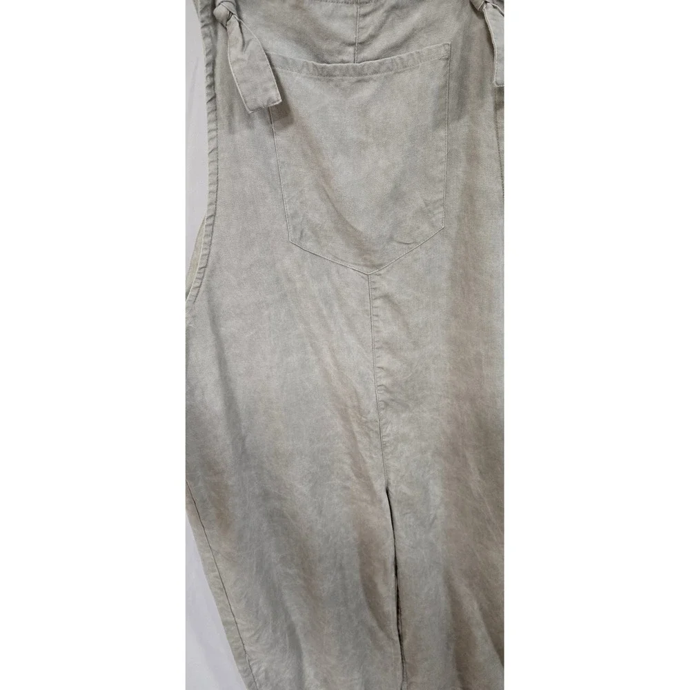 Zara women L wide leg linen lyocell blend overall‎ jumpsuit granola outdoor